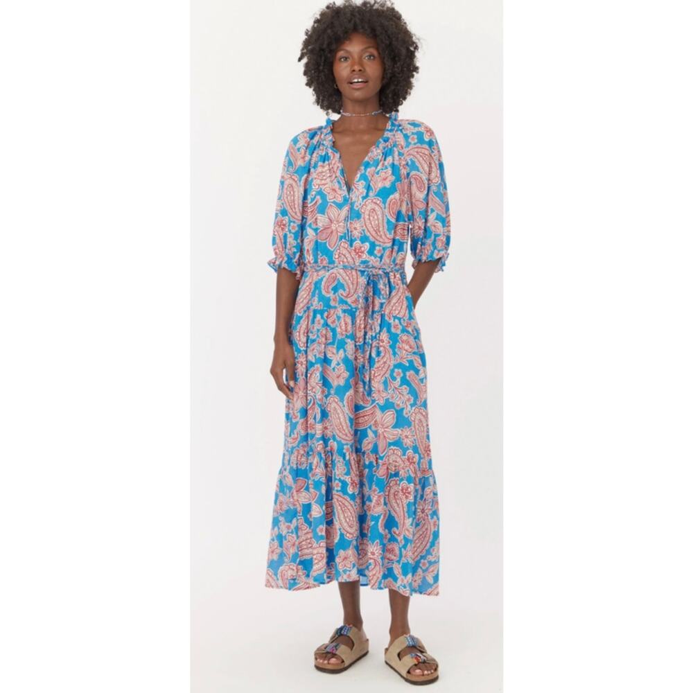 XiRENA Lyta Blouson Sleeve Ruggle Detail Dress Maxi Dress in Capri, Large